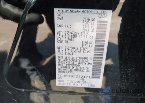 2024 Nissan Pathfinder Sl 4Wd from USA, damaged, VIN 5N1DR3CC5RC252171